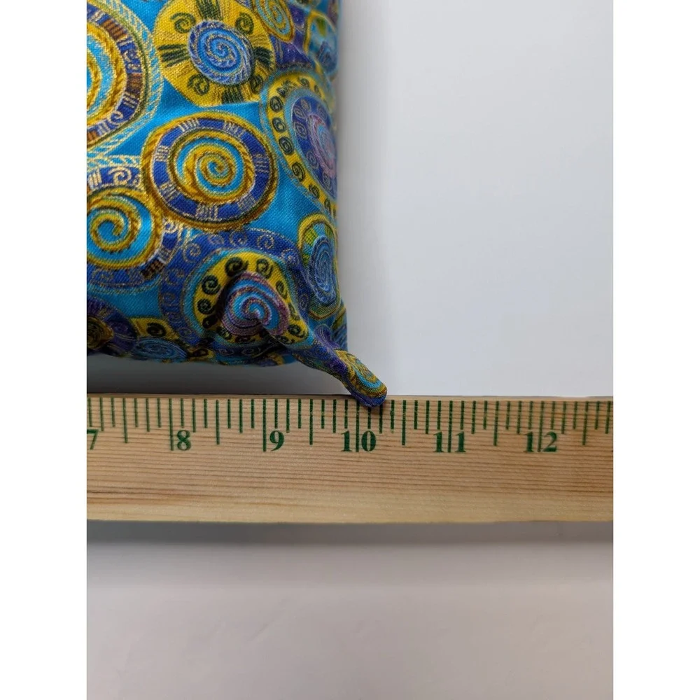 Set of 2 Decorative Pillows 12x16 Blue Gold Boho Swirl Pattern Meditation